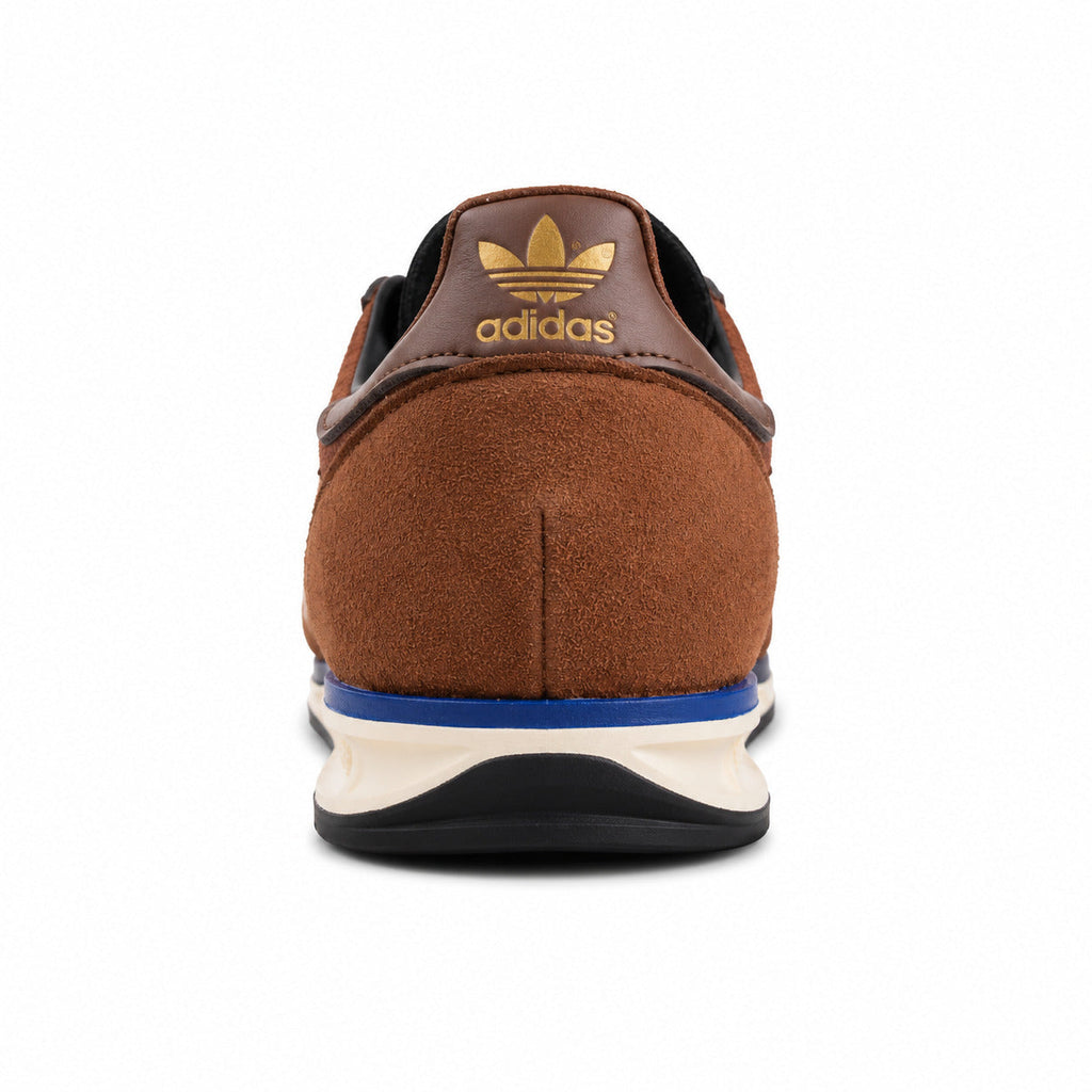 Adidas SL 72 RS granate detalle talón cuero marrón trefoil dorado franja azul