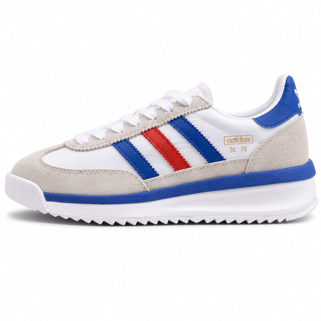 Adidas SL 72 RTN blanco ante gris beige bandas tricolor azul rojo boost perfil izquierdo