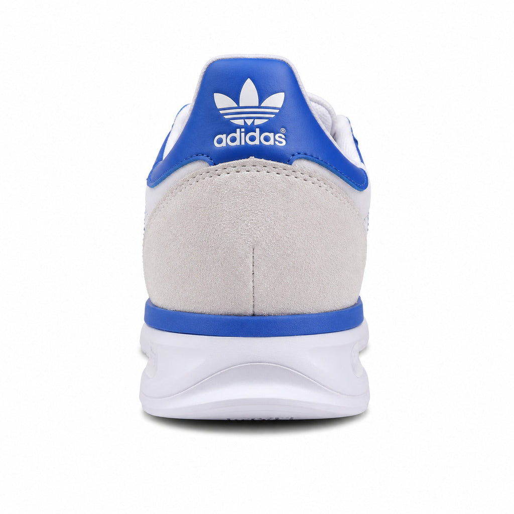 Adidas SL 72 RTN blanco detalle talón azul royal trefoil blanco mediasuela boost franja azul