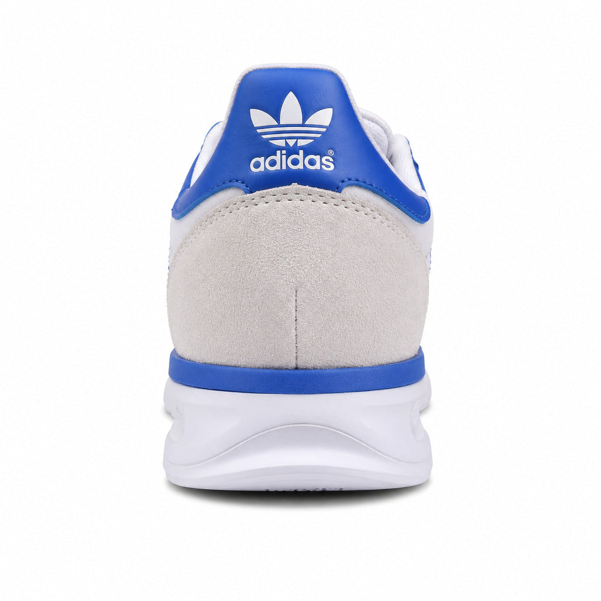 Adidas SL 72 RTN blanco detalle talón azul royal trefoil blanco mediasuela boost franja azul