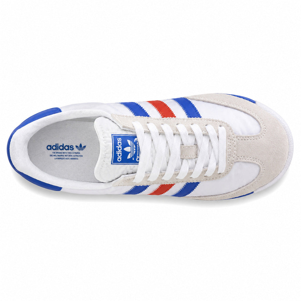 Adidas SL 72 RTN blanco azul rojo cordones blancos plantilla heritage lengüeta azul trefoil vista superior