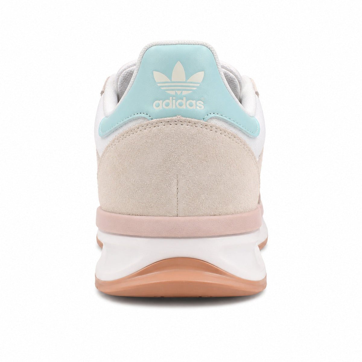 Adidas SL 72 RTN blanco detalle talón azul cielo trefoil blanco franja rosa boost