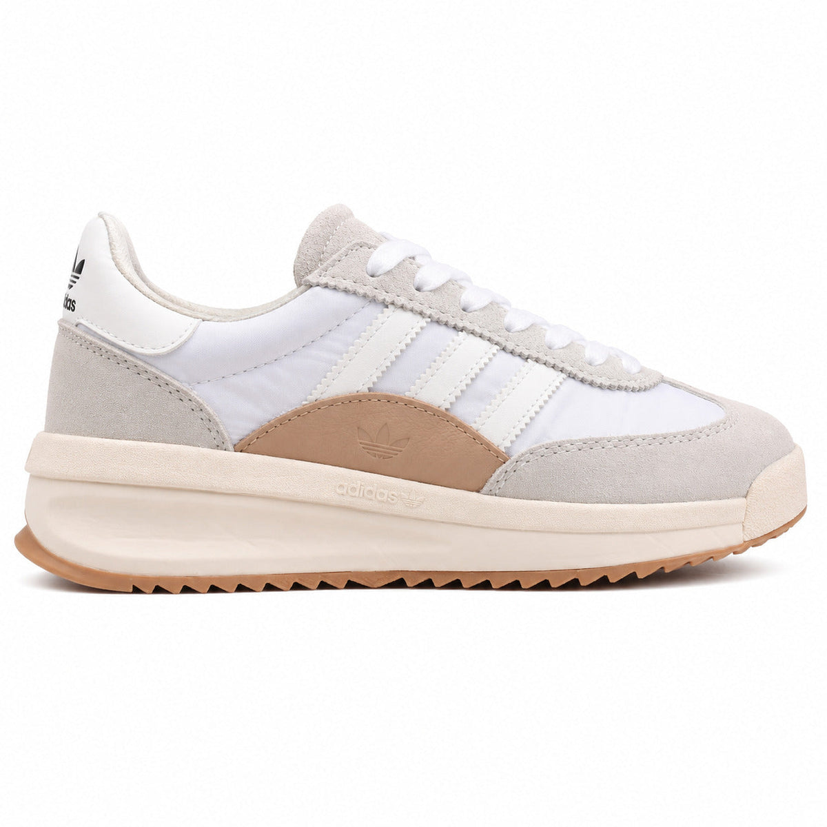 Adidas SL 72 RTN blanco gris hielo panel beige mudguard suela boost caramelo perfil derecho