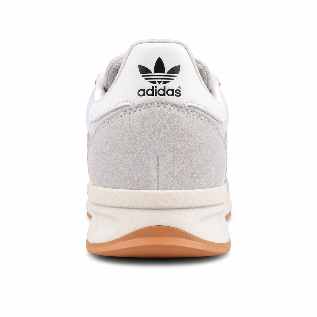 Adidas SL 72 RTN blanco detalle talón trefoil negro mediasuela crema boost caramelo