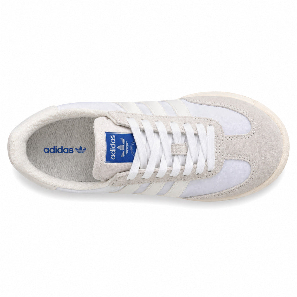 Adidas SL 72 RTN blanco gris hielo panel lila cordones blancos lengüeta azul vista superior