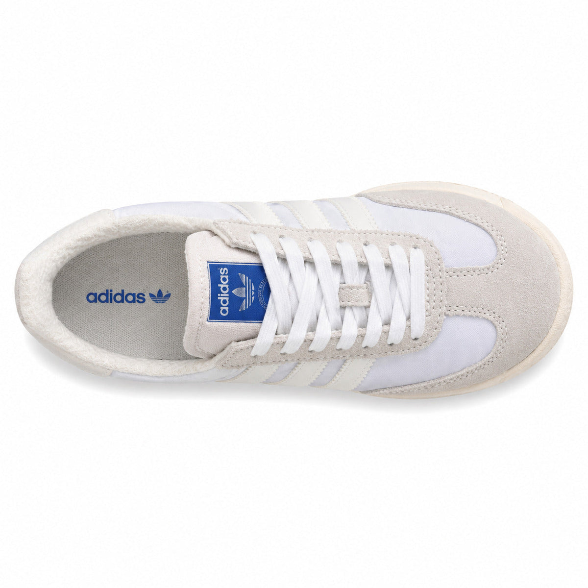 Adidas SL 72 RTN blanco gris hielo panel lila cordones blancos lengüeta azul vista superior