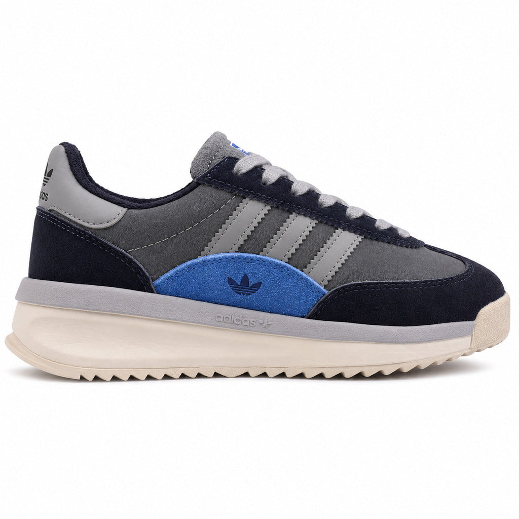 Adidas SL 72 RTN gris marino patch azul royal trefoil mediasuela boost crema perfil derecho