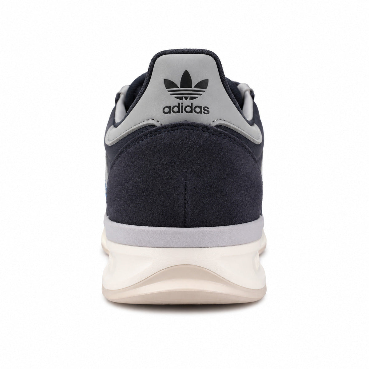 Adidas SL 72 RTN gris marino detalle talón collarín gris trefoil negro mediasuela boost