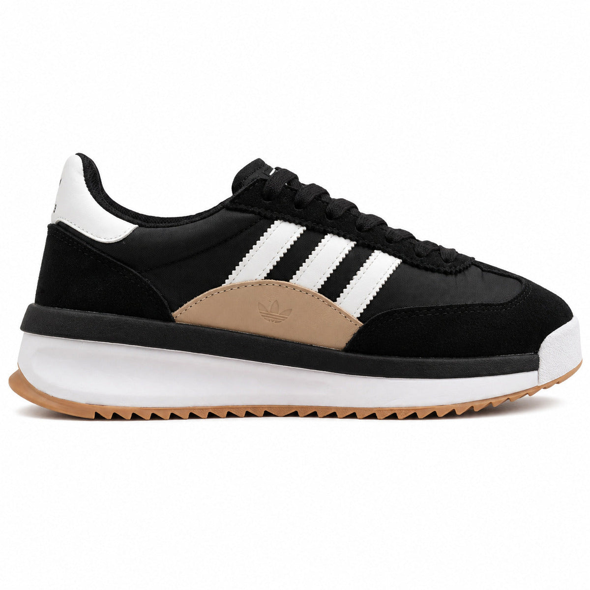 Adidas SL 72 RTN negro ante panel beige trefoil mediasuela blanca boost perfil derecho