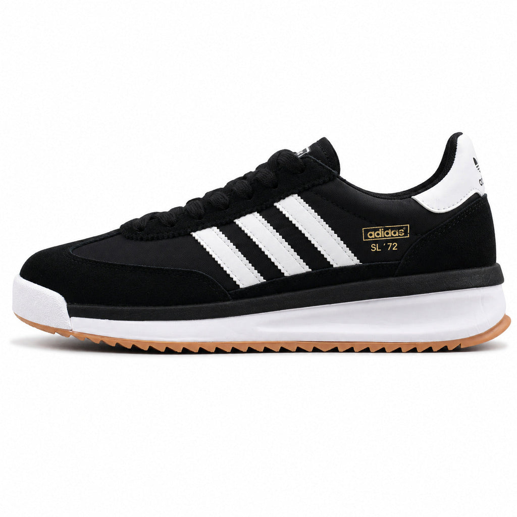 Adidas SL 72 RTN negro nylon ante bandas blancas suela boost goma perfil izquierdo