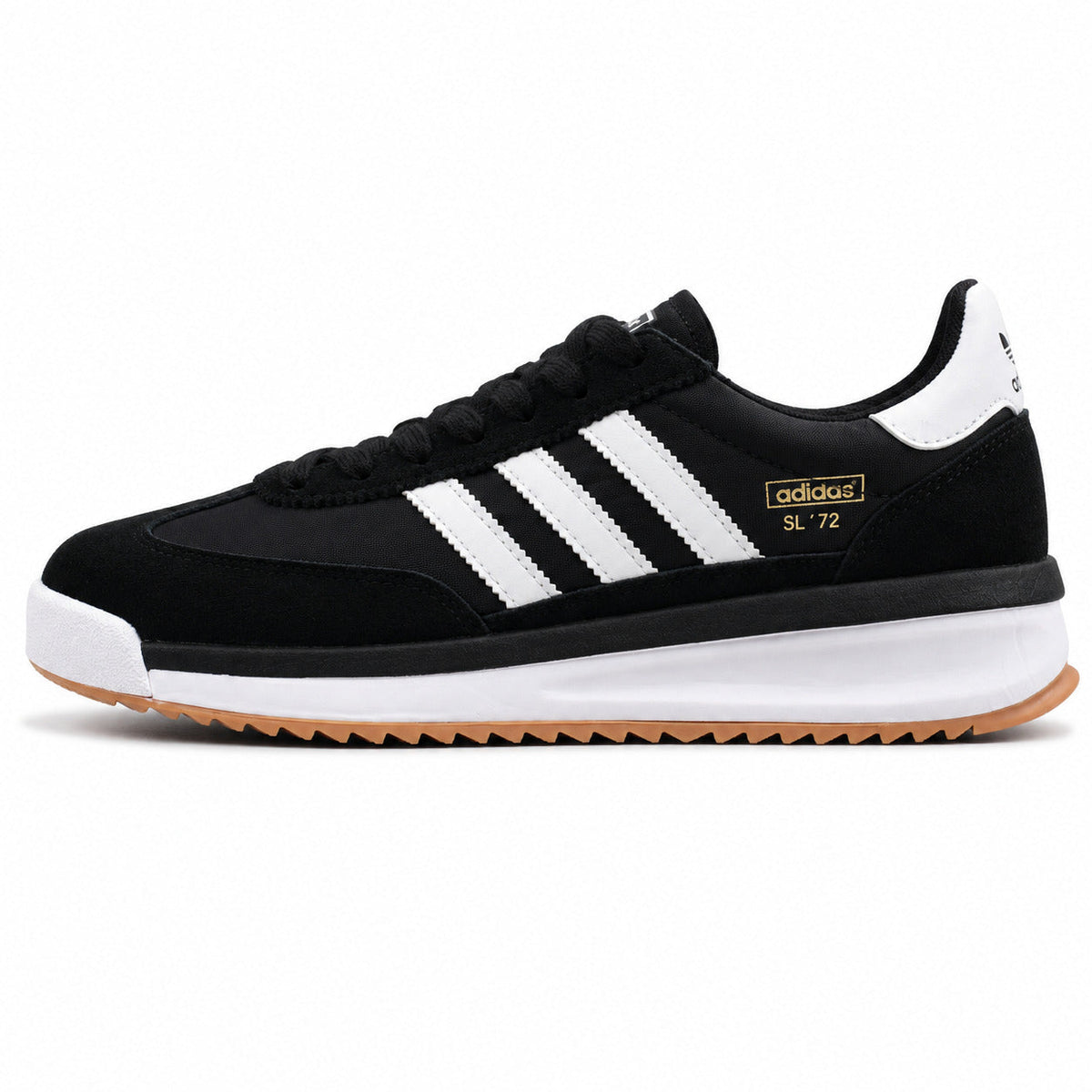 Adidas SL 72 RTN negro nylon ante bandas blancas suela boost goma perfil izquierdo