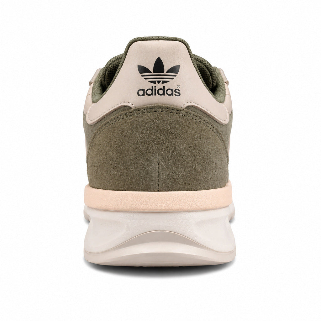 Adidas SL 72 RTN verde oliva detalle talón crema trefoil negro mediasuela boost elevada