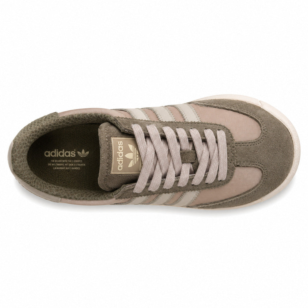 Adidas SL 72 RTN verde oliva beige cordones malva plantilla heritage trilingüe vista superior