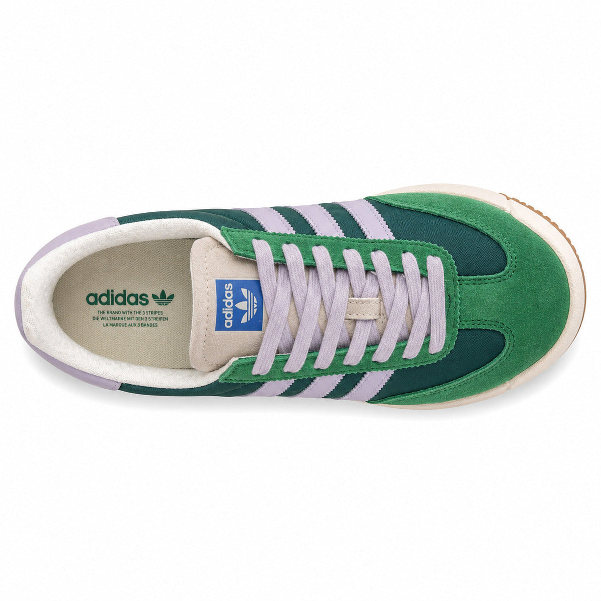 Adidas SL 72 RTN verde hierba lila cordones blancos plantilla adidas originals vista superior