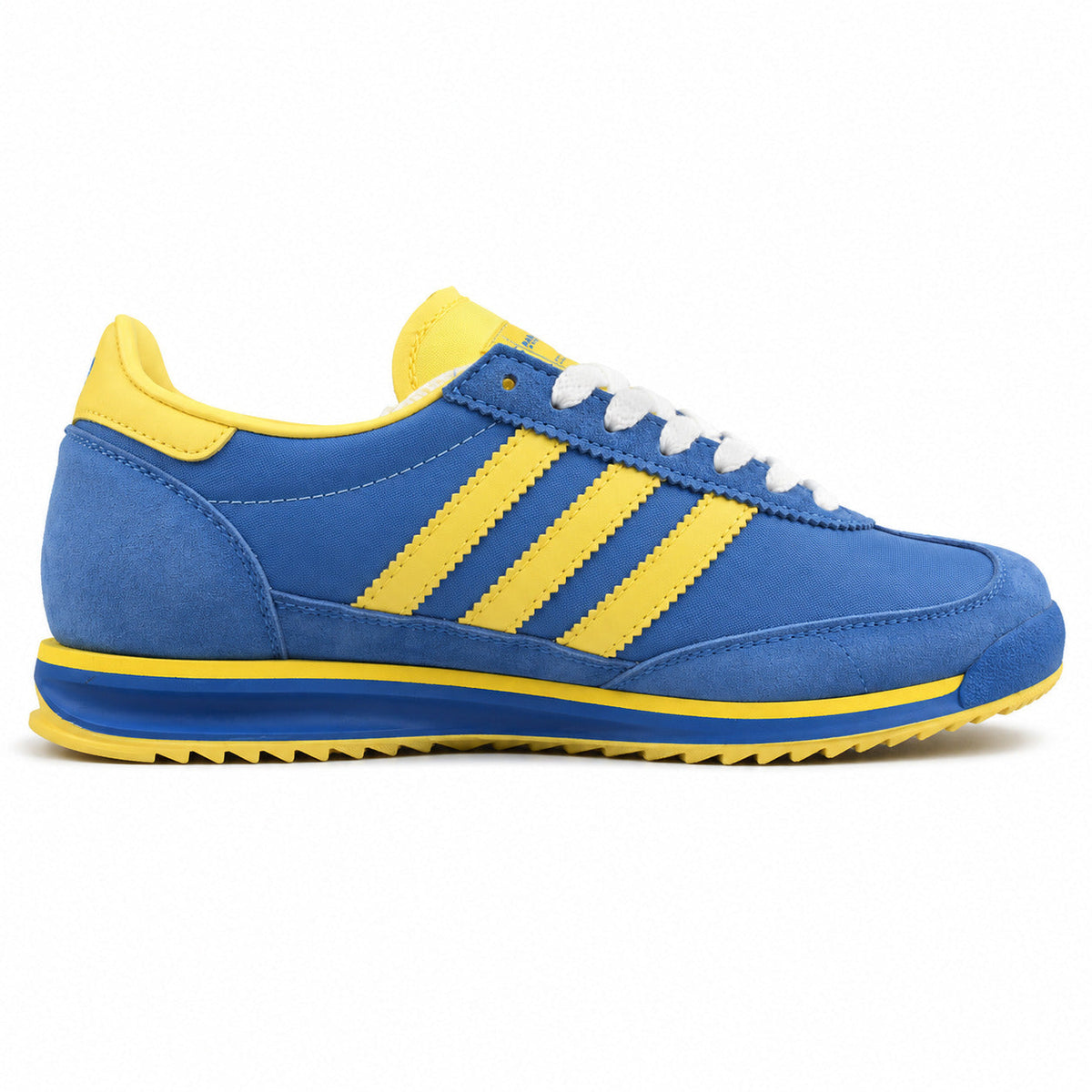 Adidas SL 72 x Sporty Rich azul royal bandas amarillo suela amarilla perfil derecho