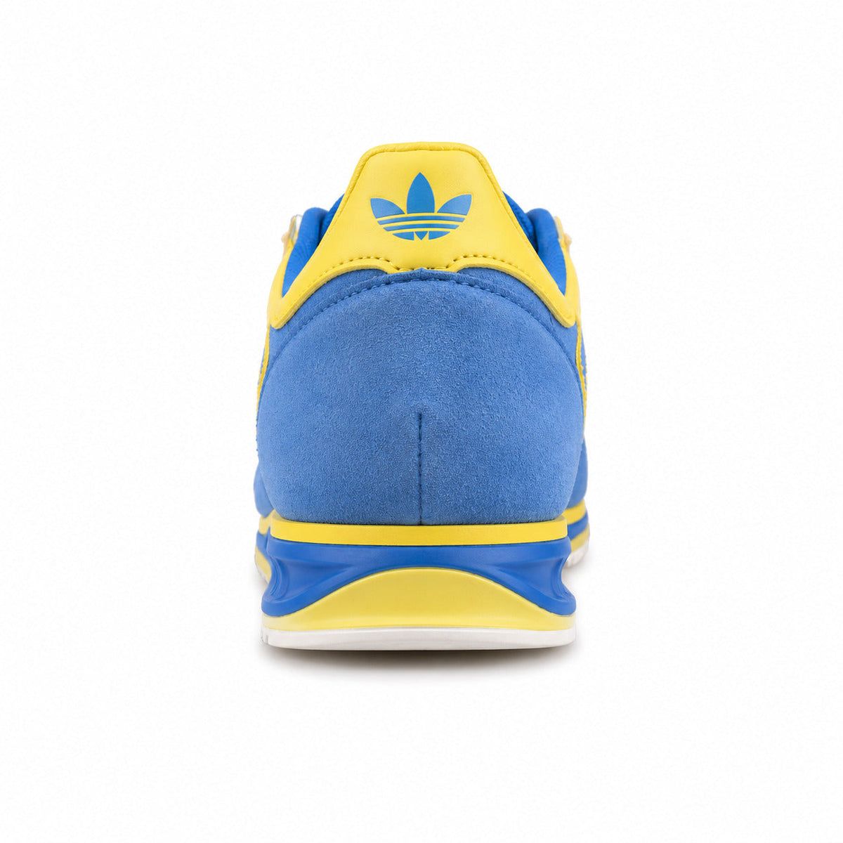 Adidas SL 72 x Sporty Rich azul royal talón amarillo logo adidas vista trasera