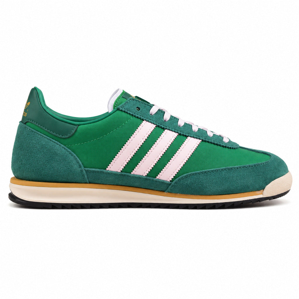 Adidas SL 72 verde esmeralda ante teal bandas blancas suela ripple negra perfil derecho