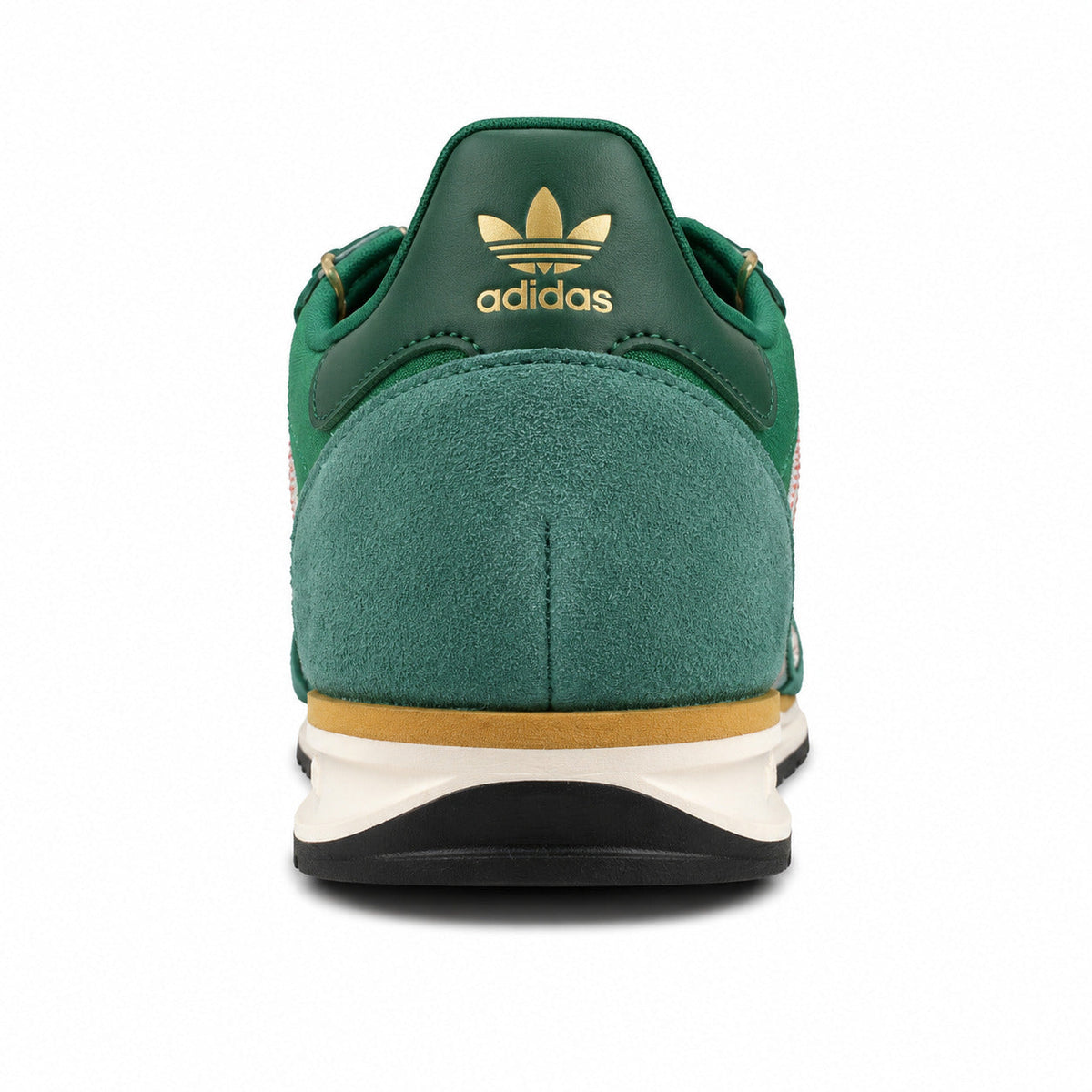 Adidas SL 72 verde esmeralda detalle talón cuero verde trefoil dorado ojales dorados