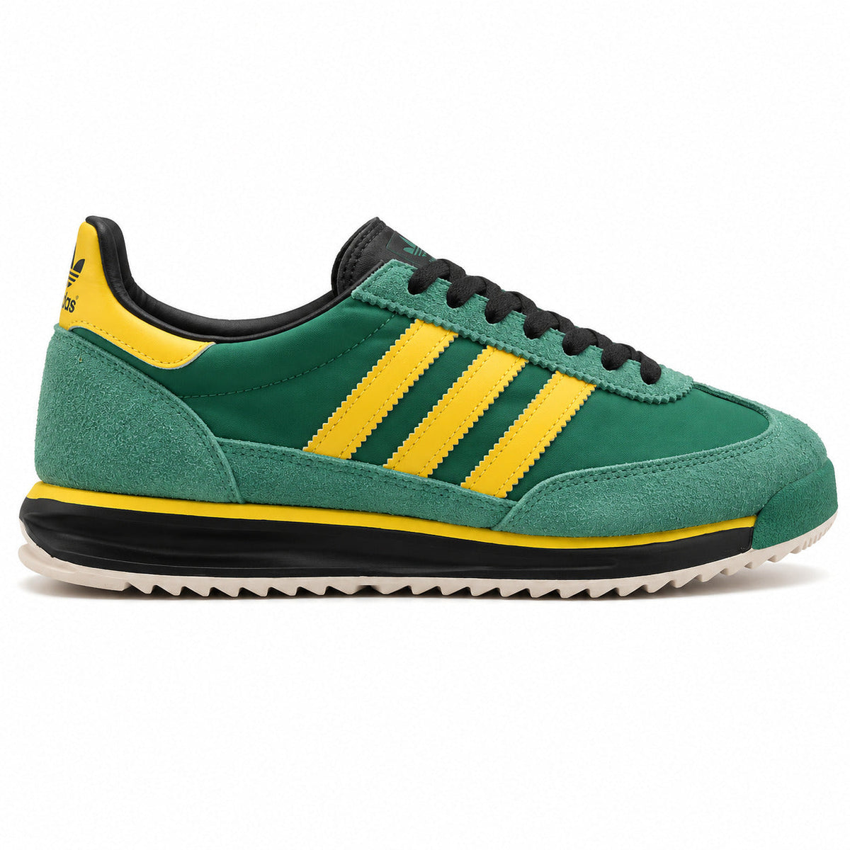 Adidas SL 72 verde esmeralda nylon bandas amarillo mediasuela negra suela crema perfil derecho