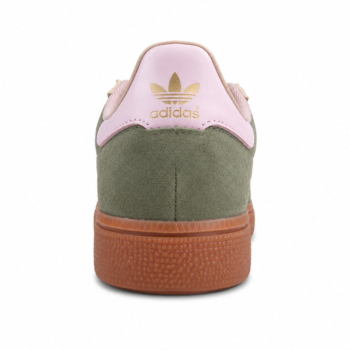 Adidas SNS GT II verde oliva detalle talón cuero rosa trefoil dorado suela goma