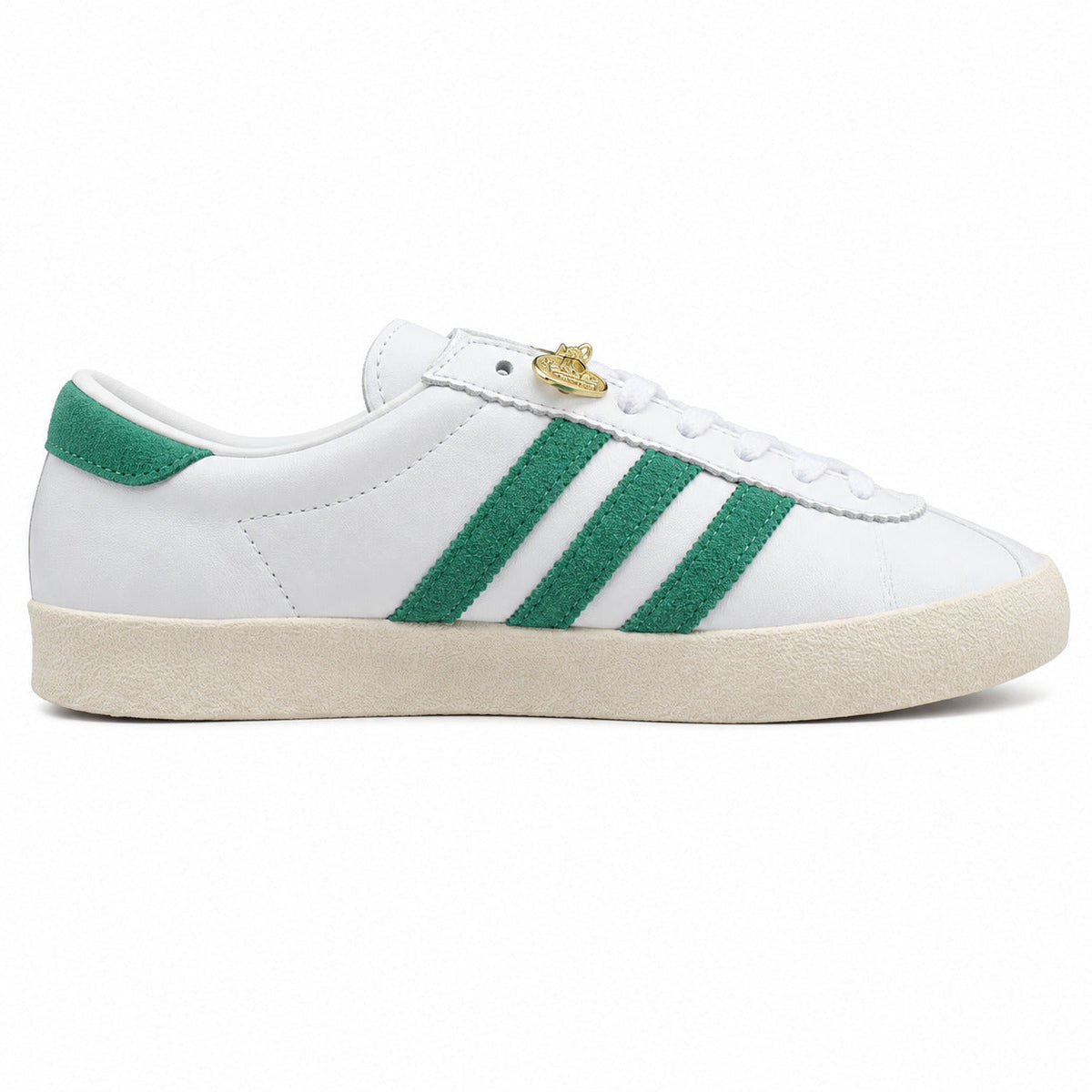 Adidas Taekwondo x Sporty Rich blanco cuero bandas verde ante colgante raqueta dorada perfil derecho