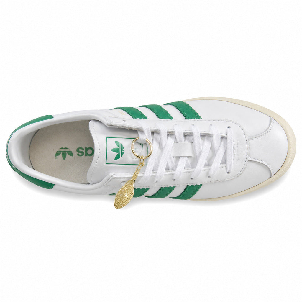 Adidas Taekwondo x Sporty Rich blanco verde cordones blancos colgante raqueta dorada vista superior