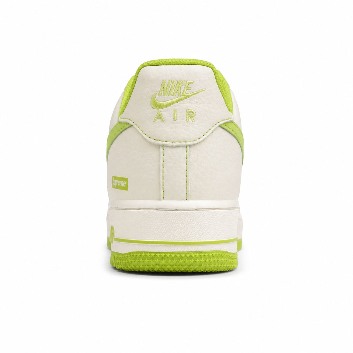 Nike Air Force 1 07 x Supreme blanco verde lima talón detalle bordado
