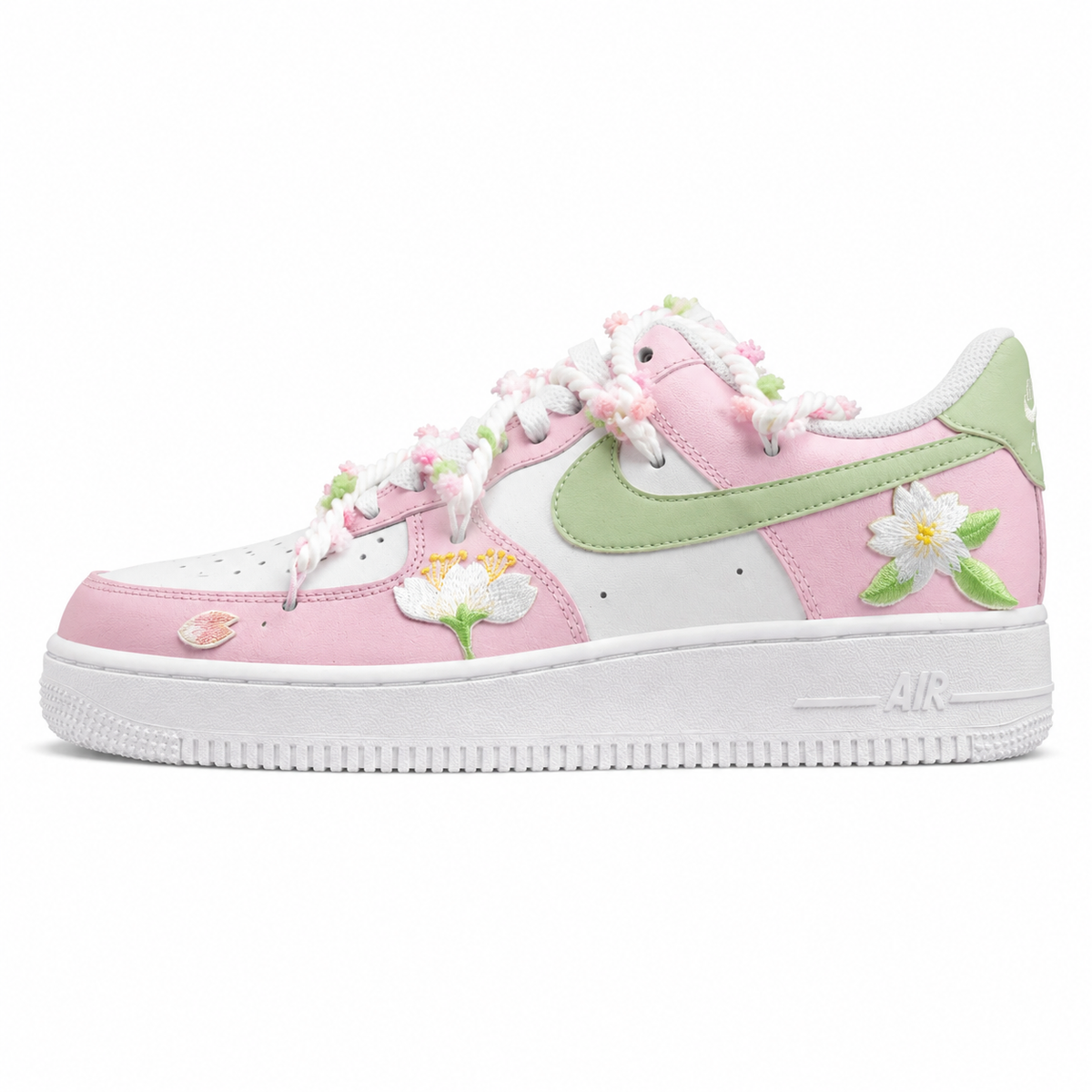 Nike Air Force 1 Low Cherry Blossom rosa verde bordado floral lateral