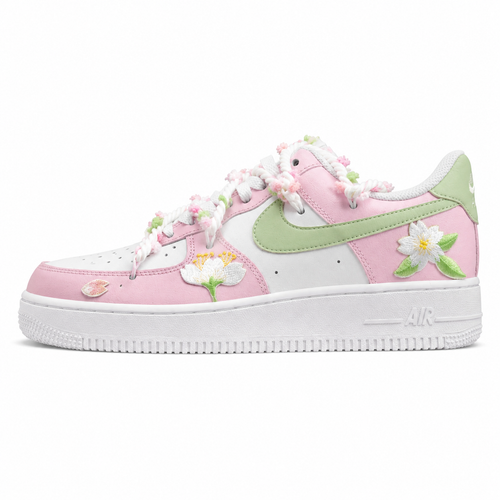 Nike Air Force 1 Low Cherry Blossom rosa verde bordado floral lateral