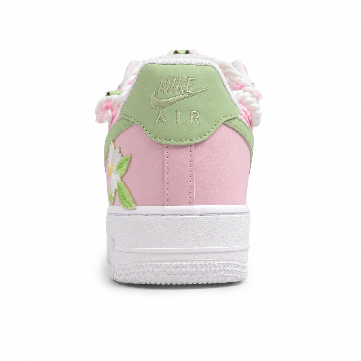 Nike Air Force 1 Low Cherry Blossom rosa verde talón detalle floral