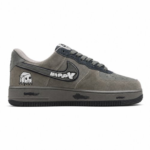 Nike Air Force 1 Low Happy Drip gris suede lateral derecha