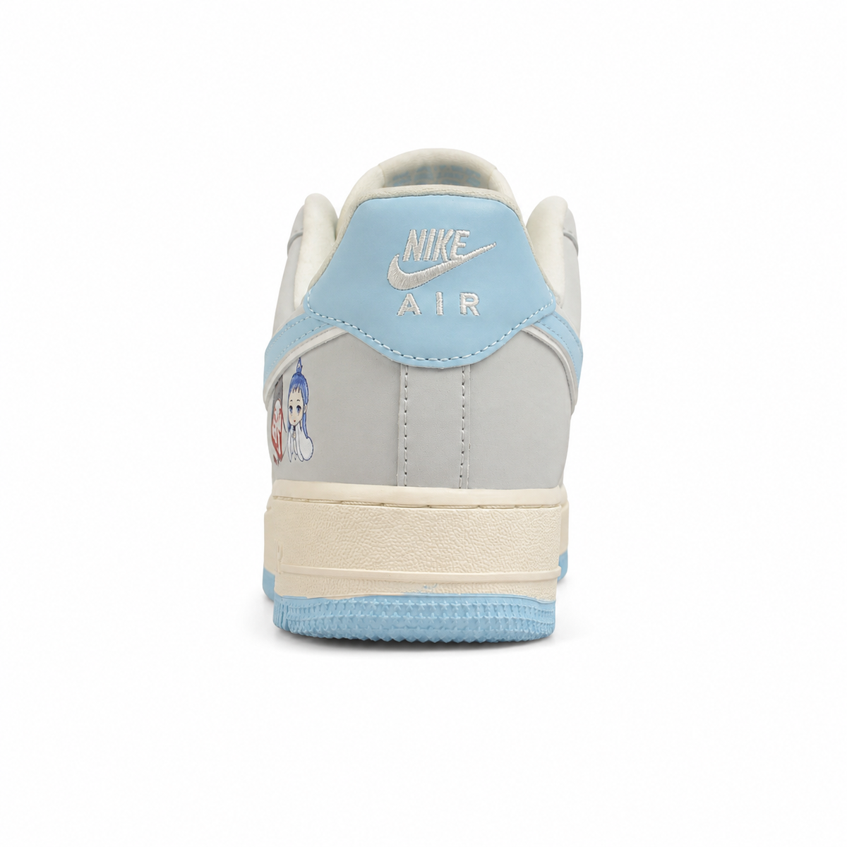 Nike Air Force 1 Low Nezha beige azul cielo talón detalle ilustración