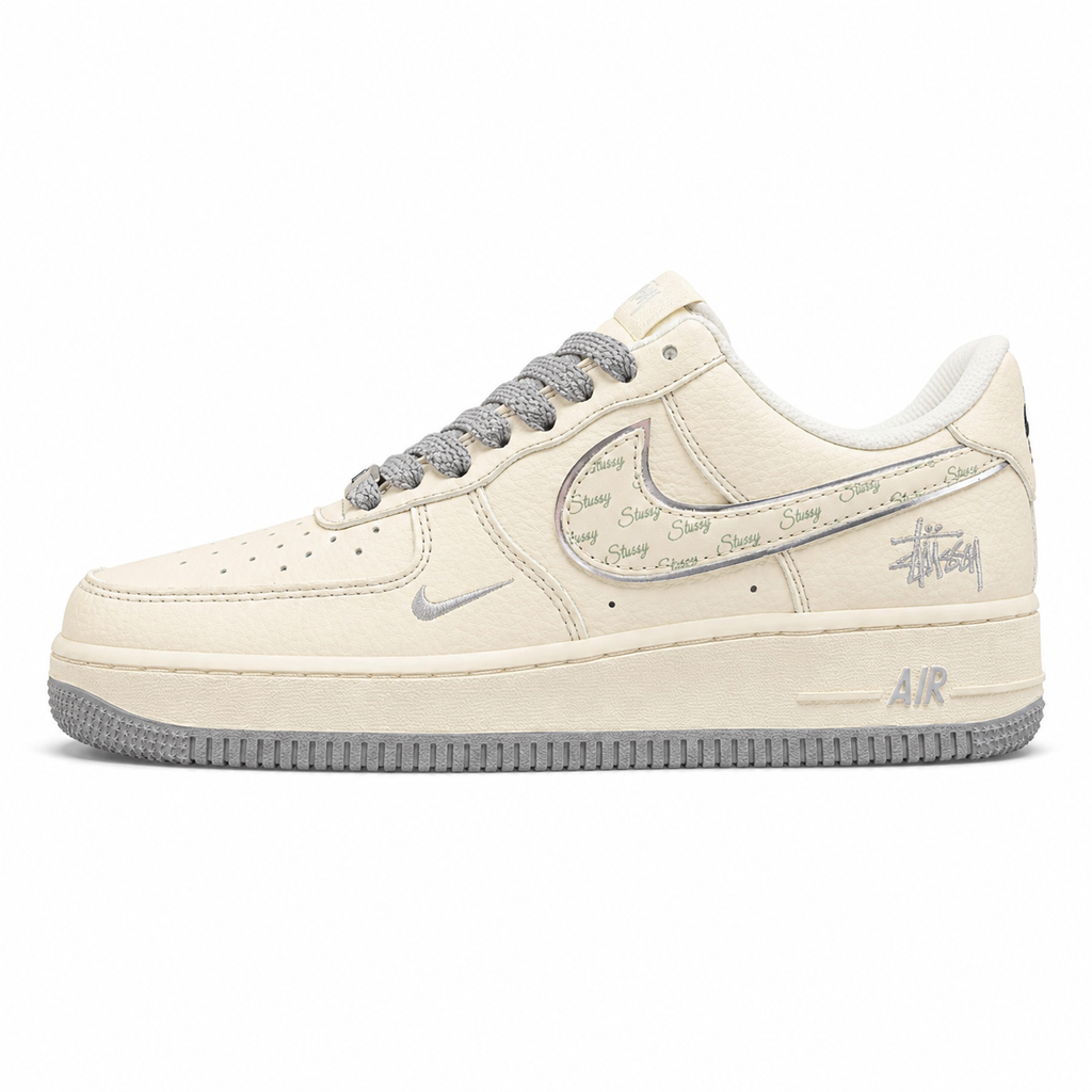 Nike Air Force 1 Low x Stussy beige gris lateral izquierda