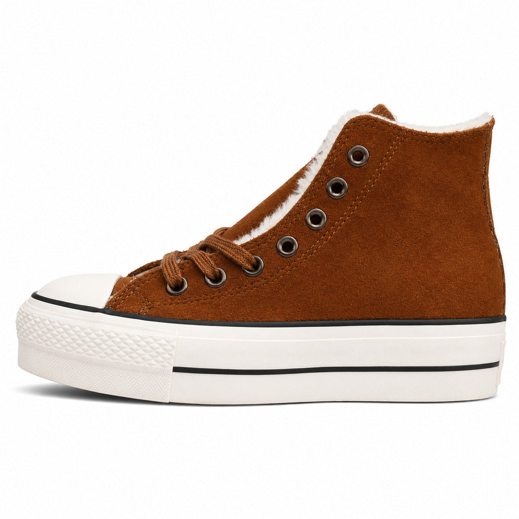 Converse Chuck 70 Hi Platform marrón ante sherpa lateral izquierda