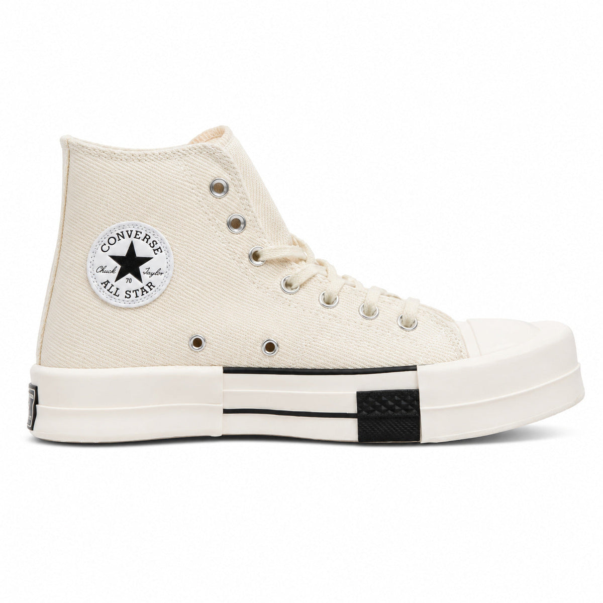 Converse Chuck 70 Plus Hi blanco negro suela bloque lateral derecha logo