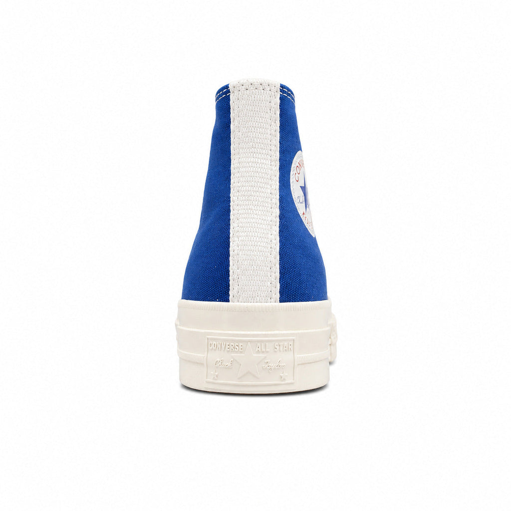 Converse CTAS 70 Hi Platform x Comme des Garçons Play azul negro detalle talón