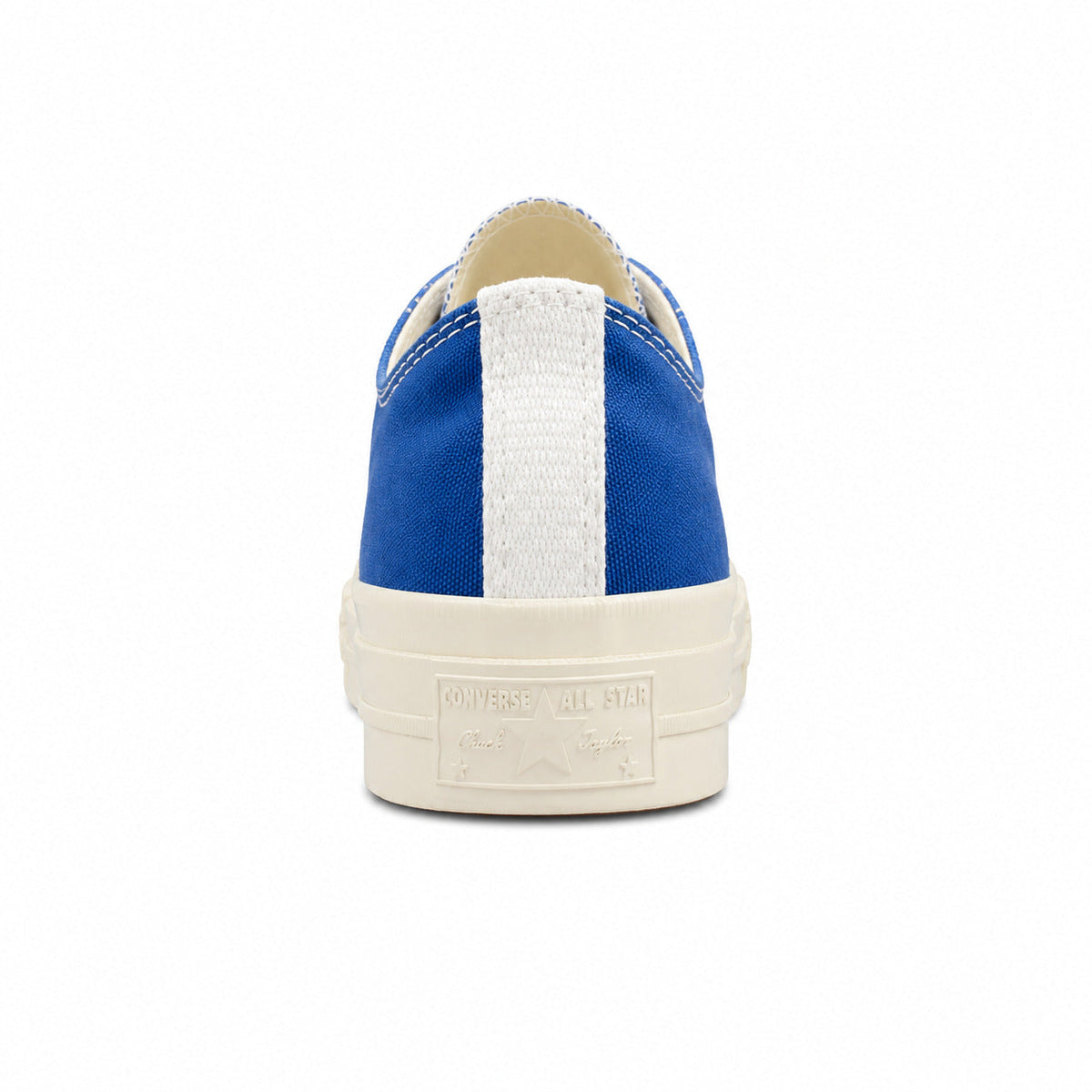 Converse CTAS 70 Low Platform x Comme des Garçons Play azul negro detalle talón