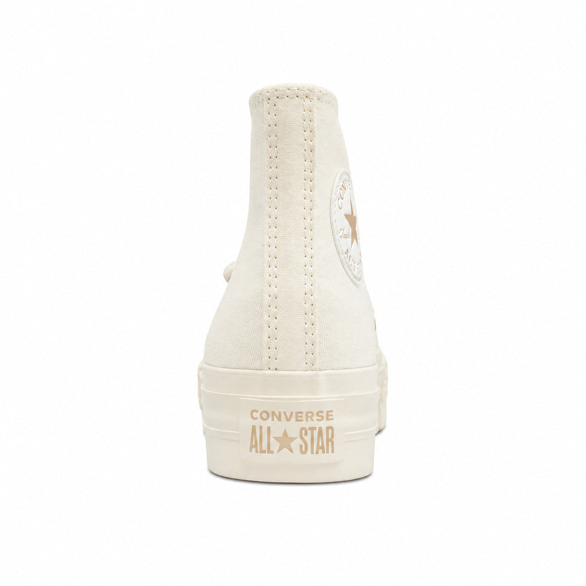 Converse CTAS Platform Hi crema dorado detalle talón
