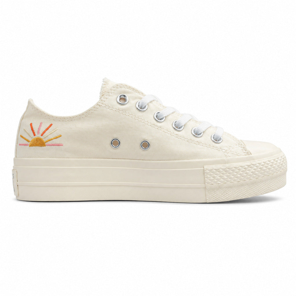 Converse All Star Platform Low bordado sol blanco crema lateral derecha