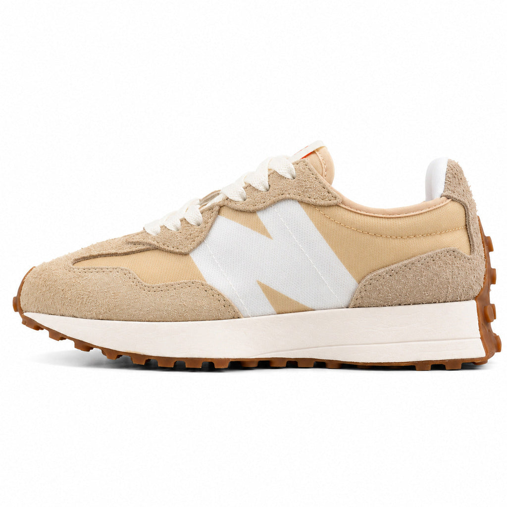 New Balance 327 beige y blanco ante y nylon, lateral exterior