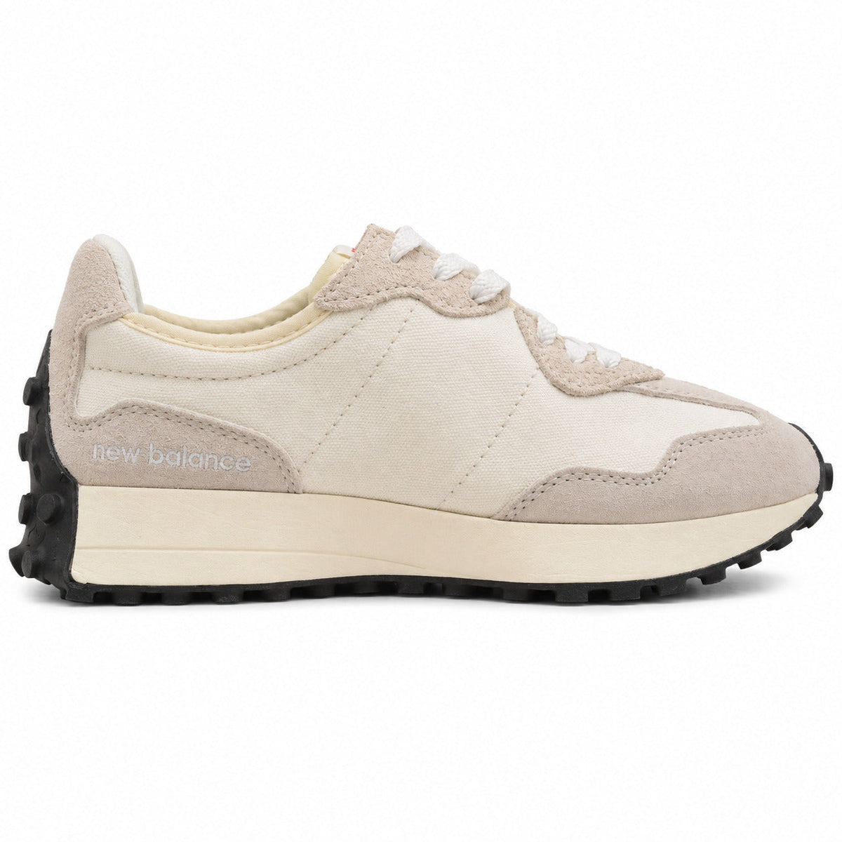 New Balance 327 crema y azul denim ante y nylon, lateral interior