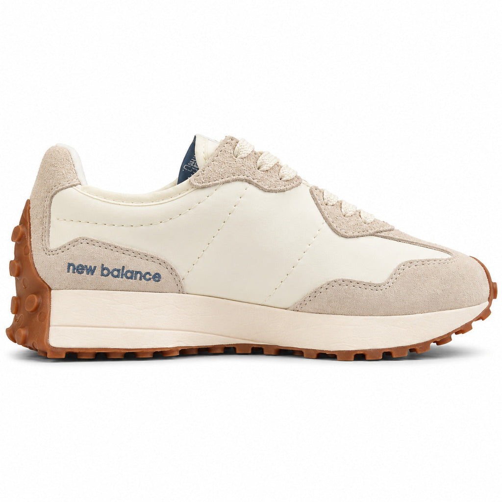 New Balance 327 crema y azul pizarra ante y nylon, lateral interior