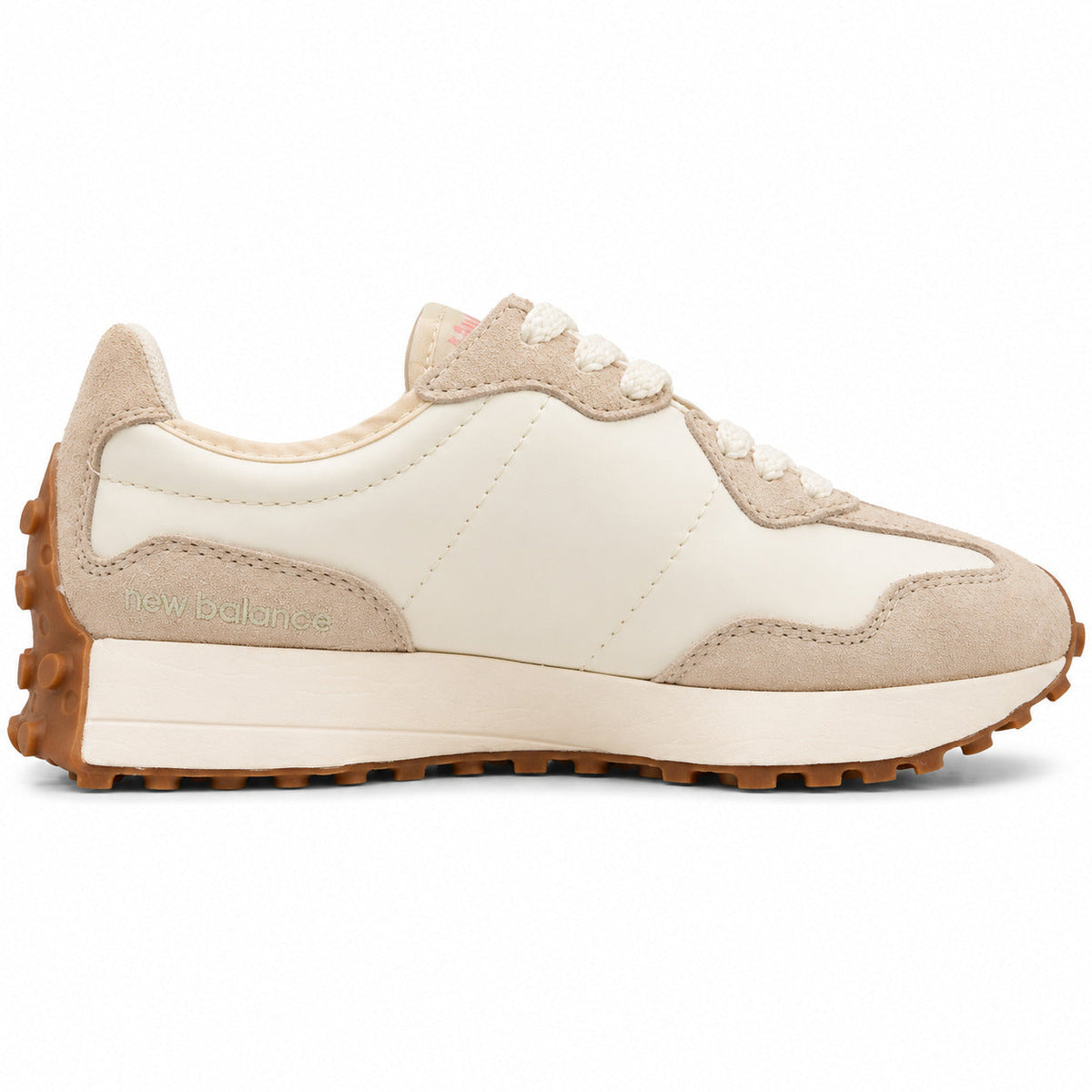 New Balance 327 crema y coral ante y nylon, lateral interior
