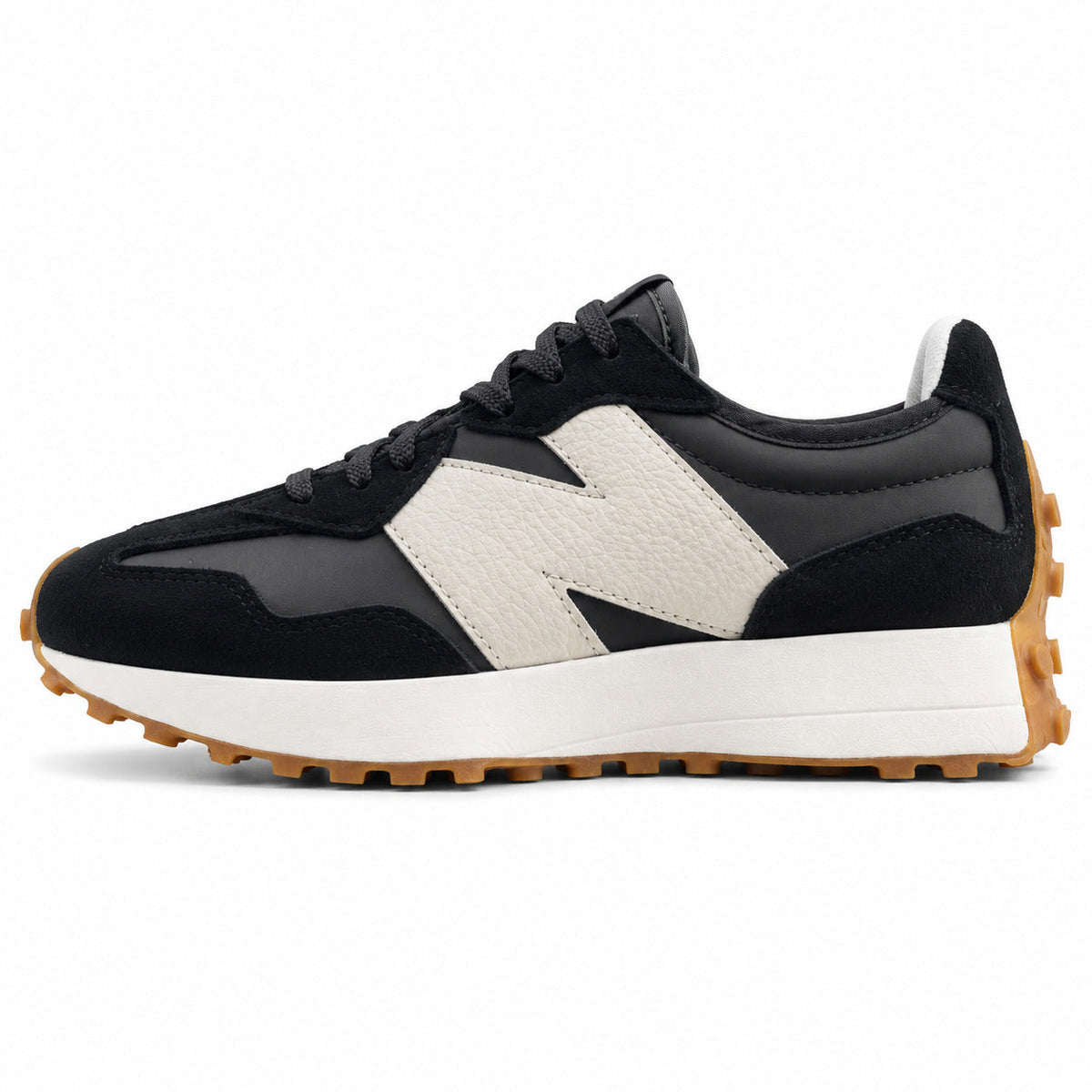 New Balance 327 negro y crema ante y nylon, lateral exterior