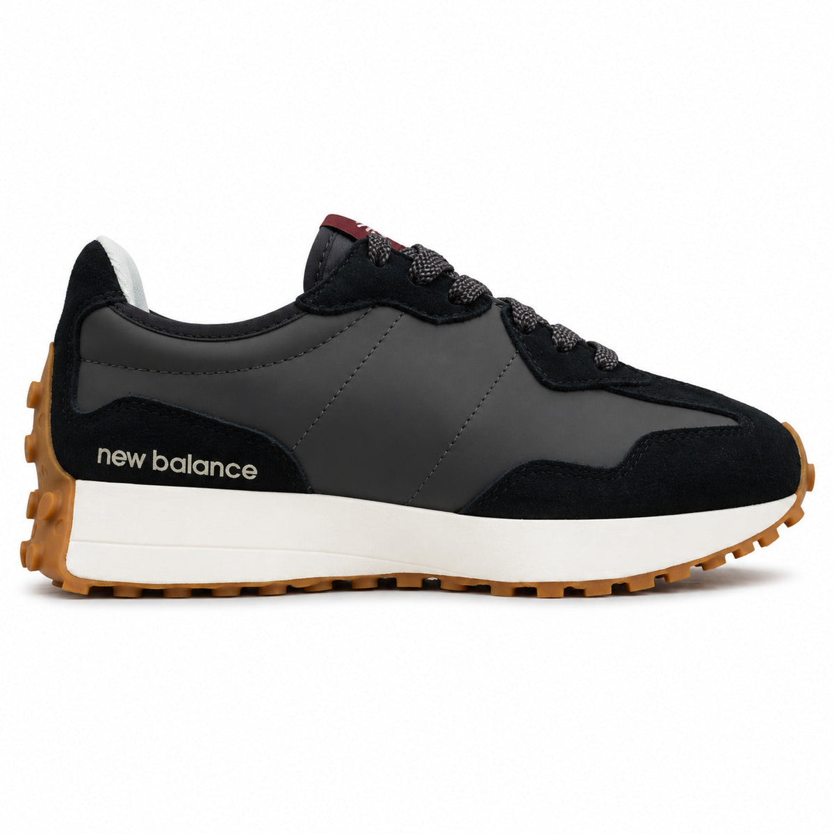 New Balance 327 negro y crema ante y nylon, lateral interior
