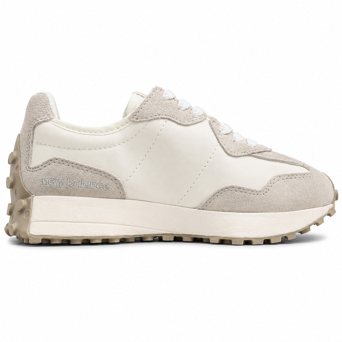 New Balance 328 crema y negro ante y nylon, lateral interior