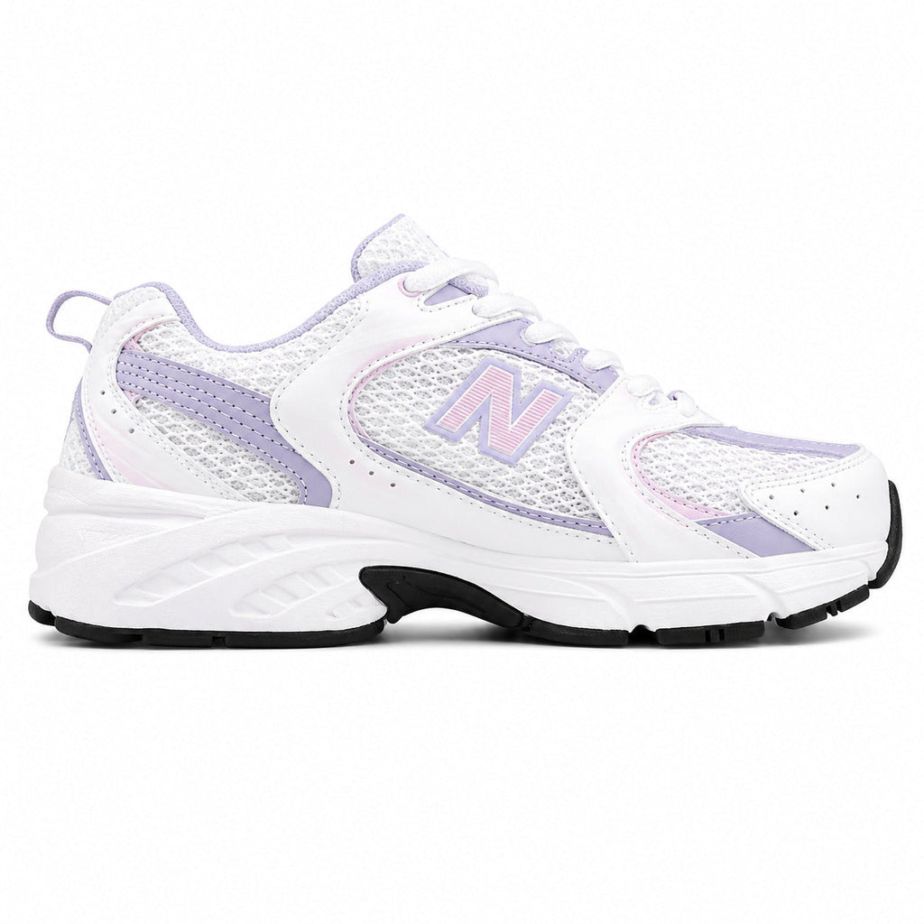 New Balance 530 blanco lila vista lateral derecha
