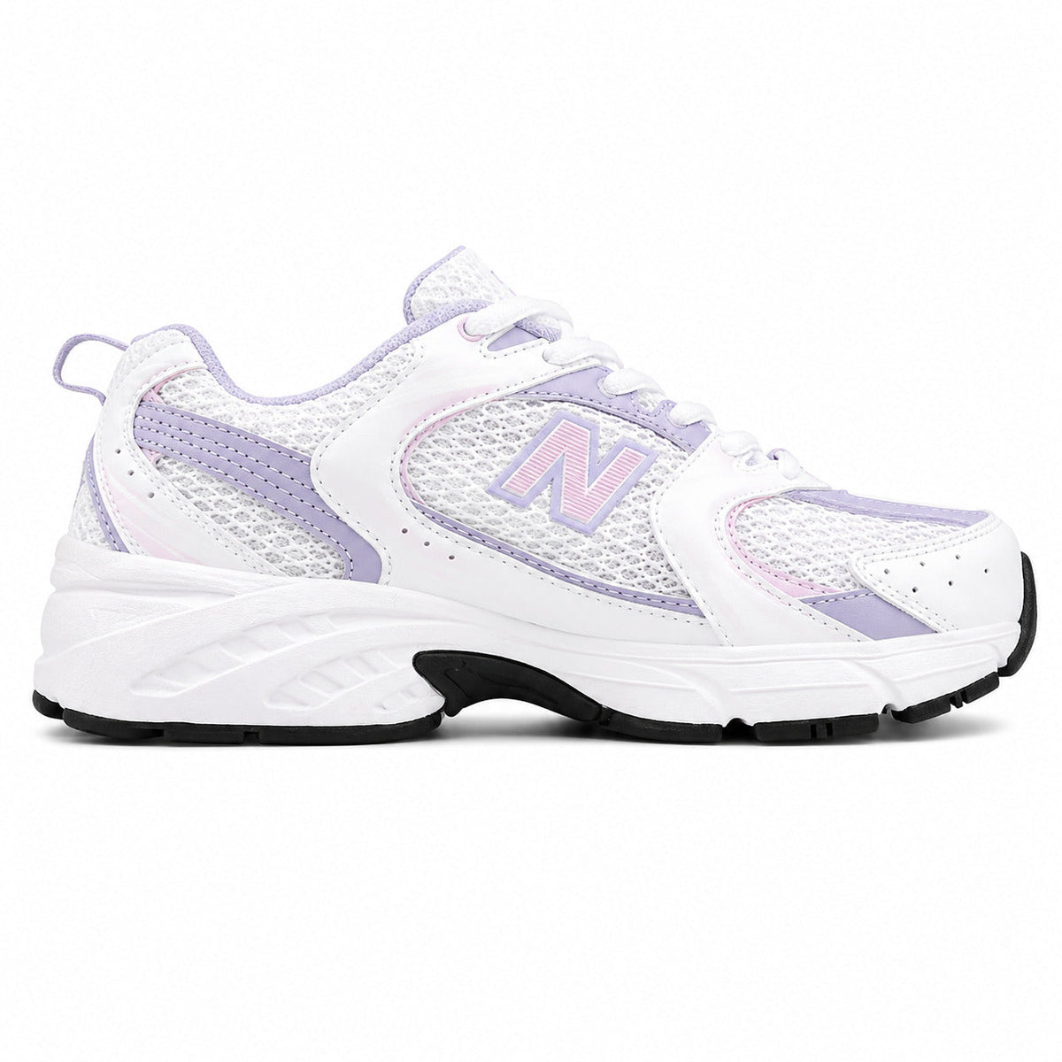 New Balance 530 blanco lila vista lateral derecha