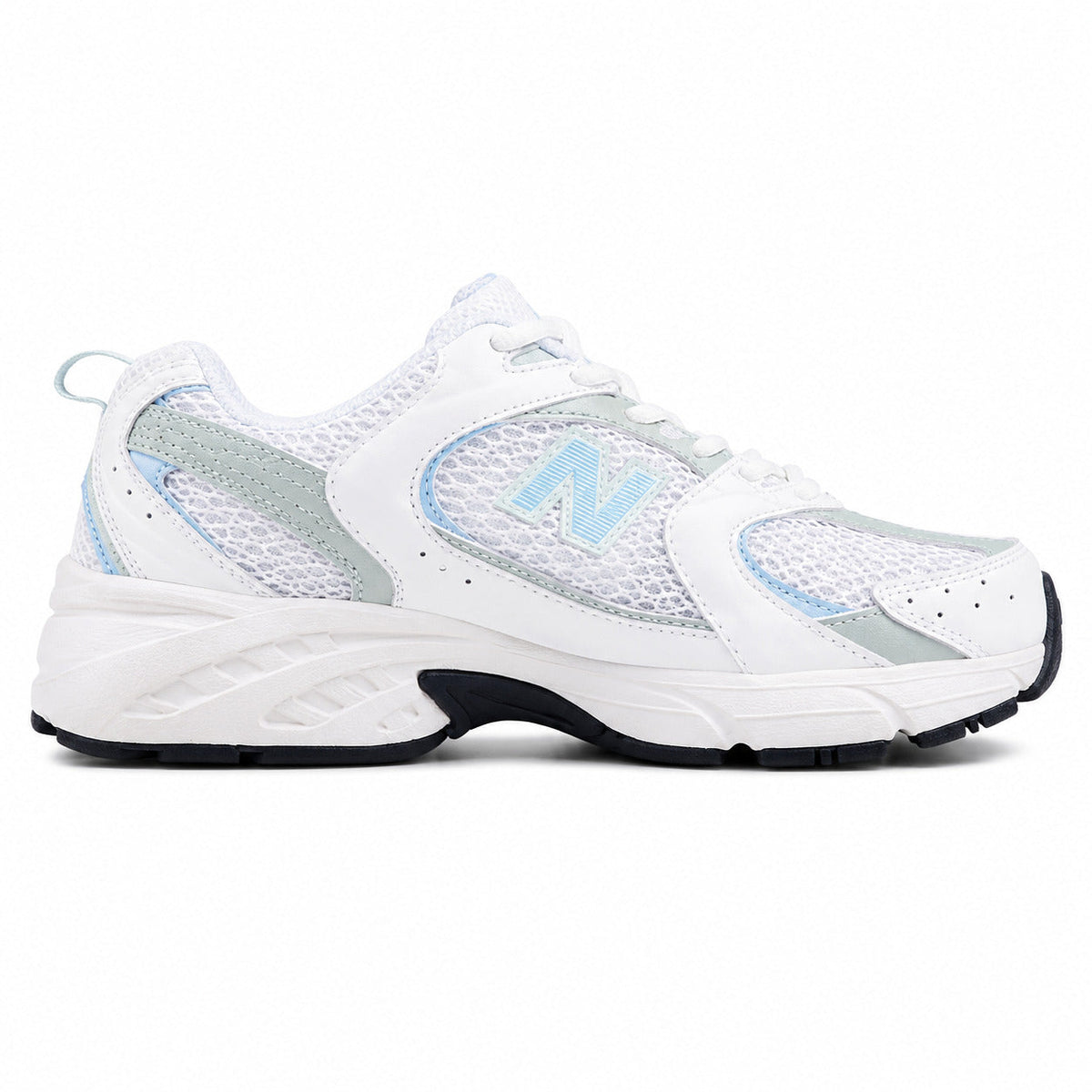 New Balance 530 blanco mint vista lateral derecha
