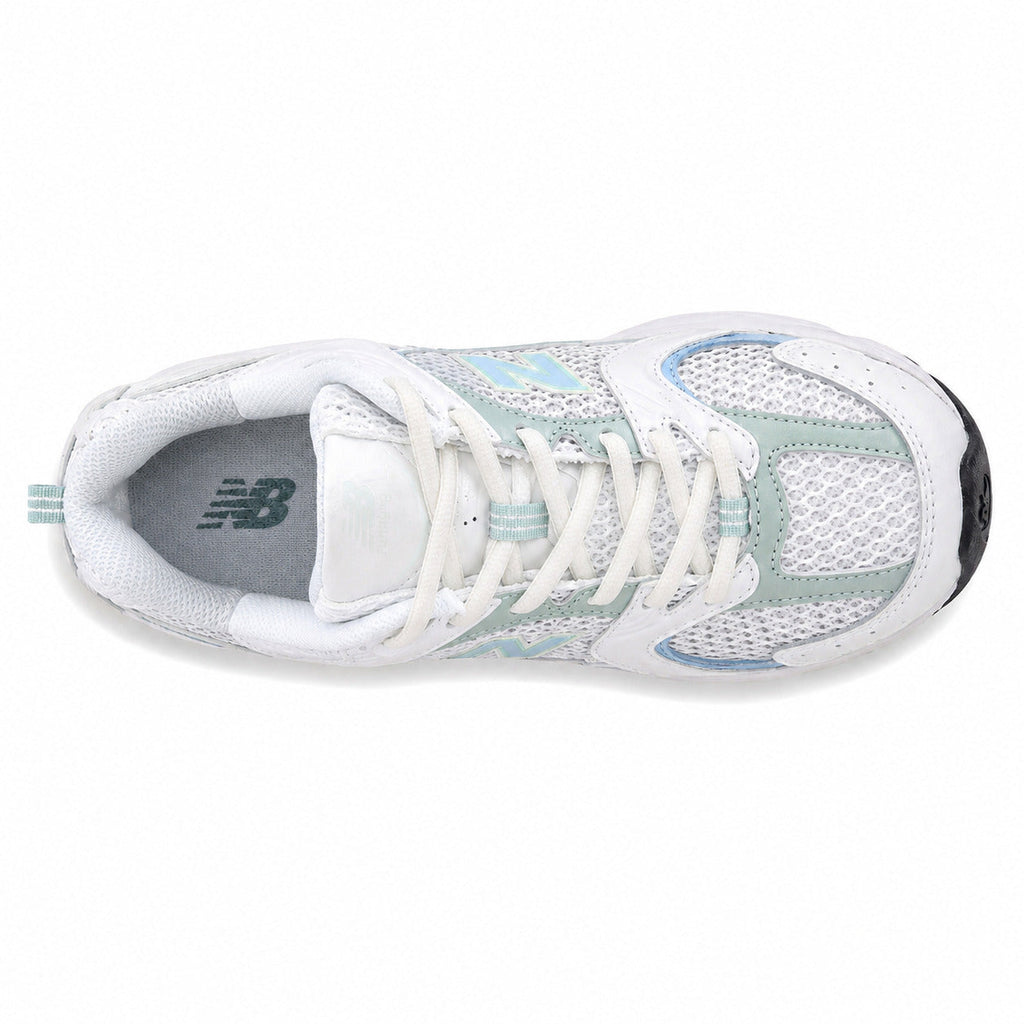 New Balance 530 blanco mint vista superior cordones